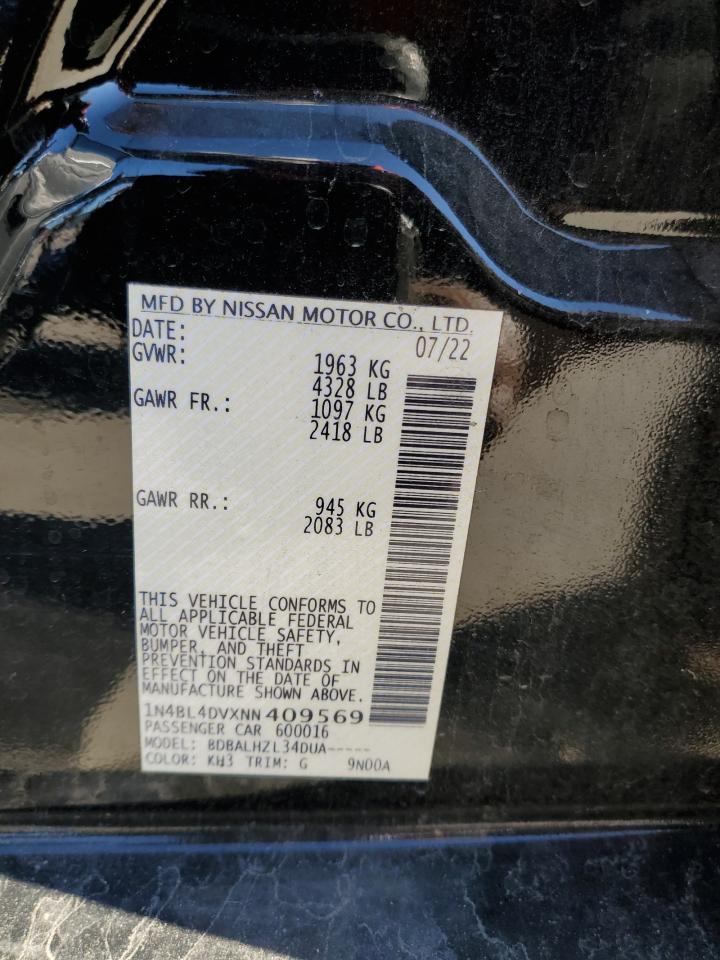 2022 NISSAN ALTIMA SV VIN:1N4BL4DVXNN409569