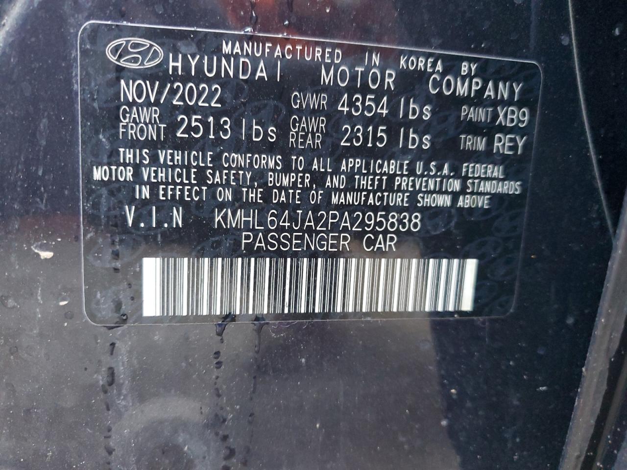 2023 HYUNDAI SONATA SEL VIN:KMHL64JA2PA295838