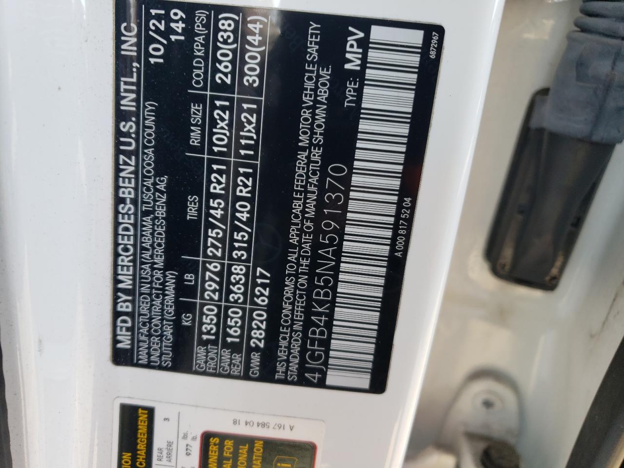 2022 MERCEDES-BENZ GLE 350 4MATIC VIN:4JGFB4KB5NA591370