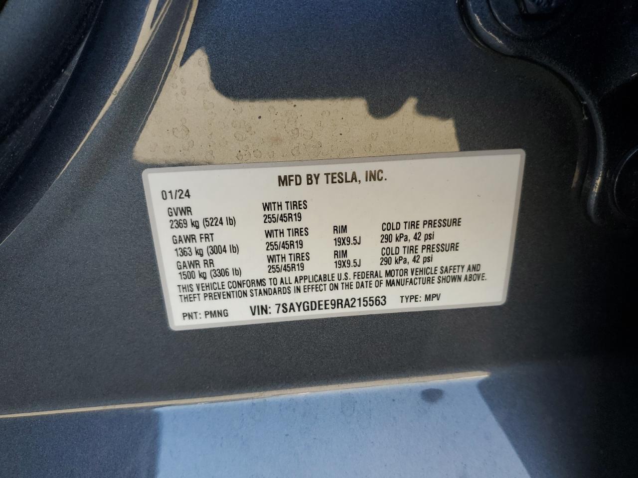2024 TESLA MODEL Y  VIN:7SAYGDEE9RA215563