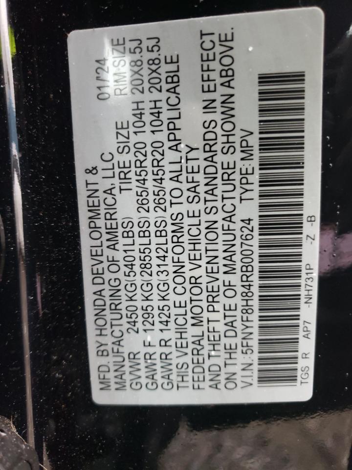 2024 HONDA PASSPORT BLACK EDITION VIN:5FNYF8H84RB007624