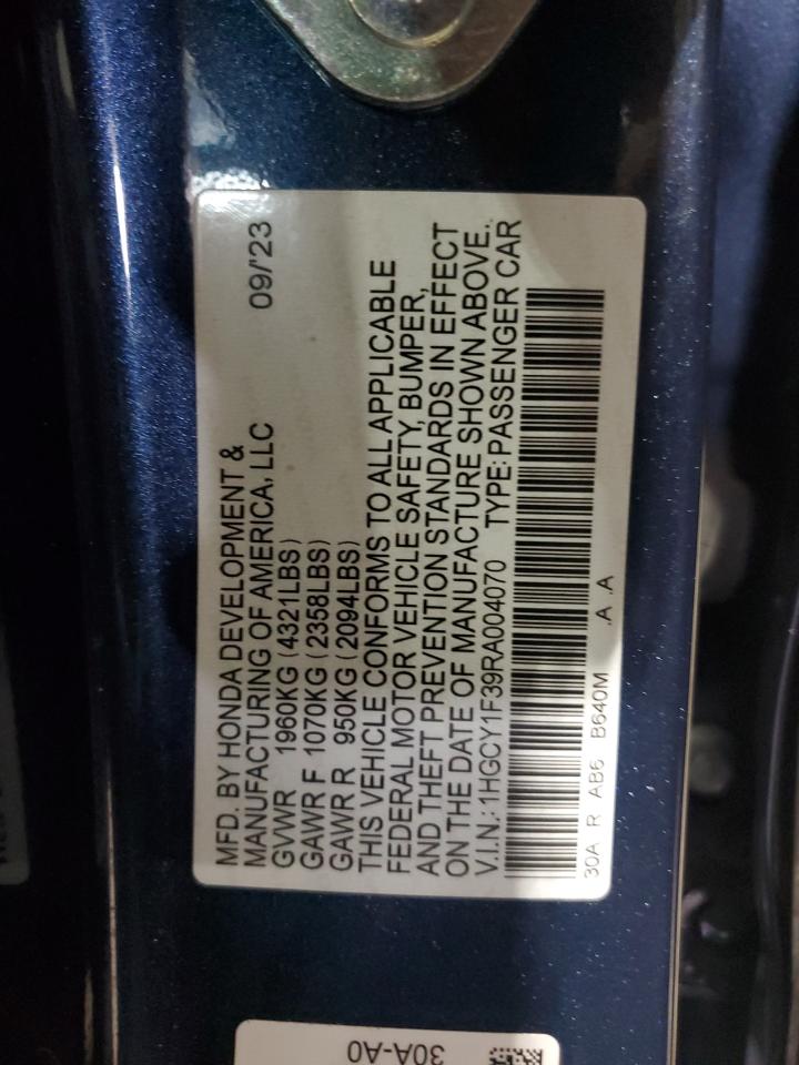 2024 HONDA ACCORD EX VIN:1HGCY1F39RA004070