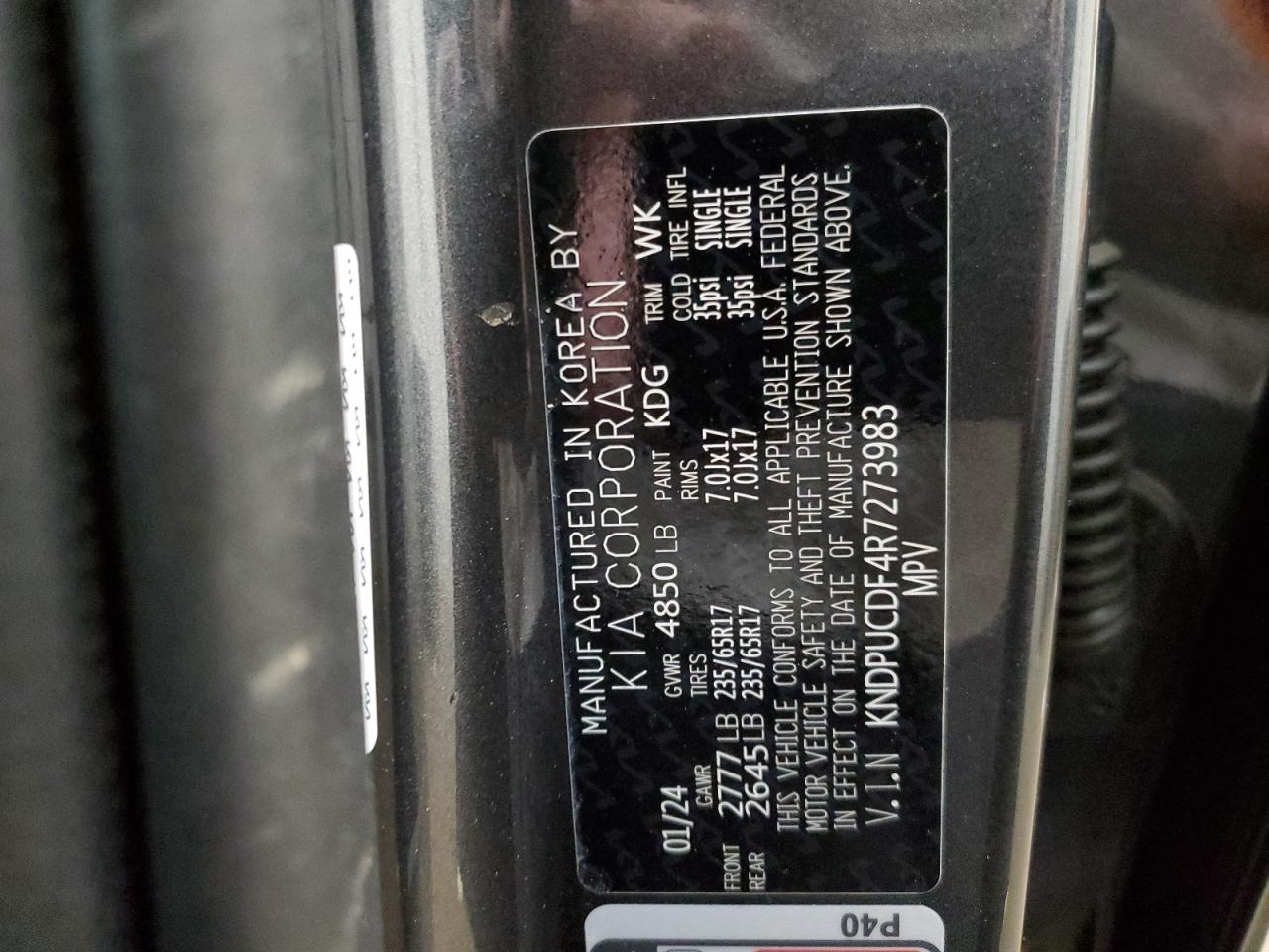2024 KIA SPORTAGE LX VIN:KNDPUCDF4R7273983