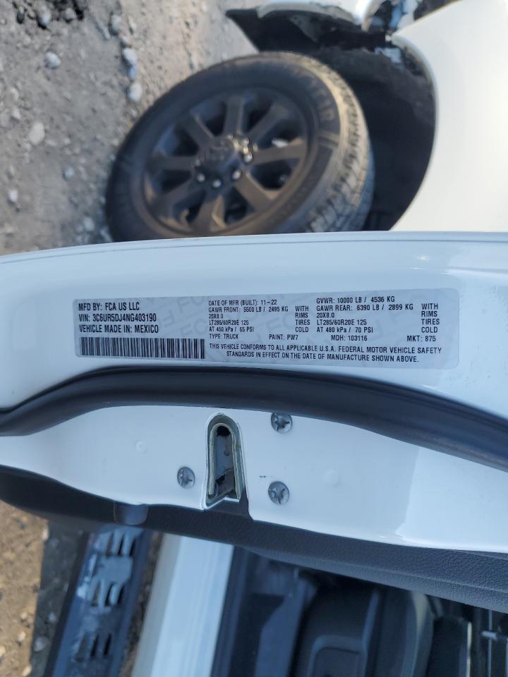 2022 RAM 2500 BIG HORN/LONE STAR VIN:3C6UR5DJ4NG403190