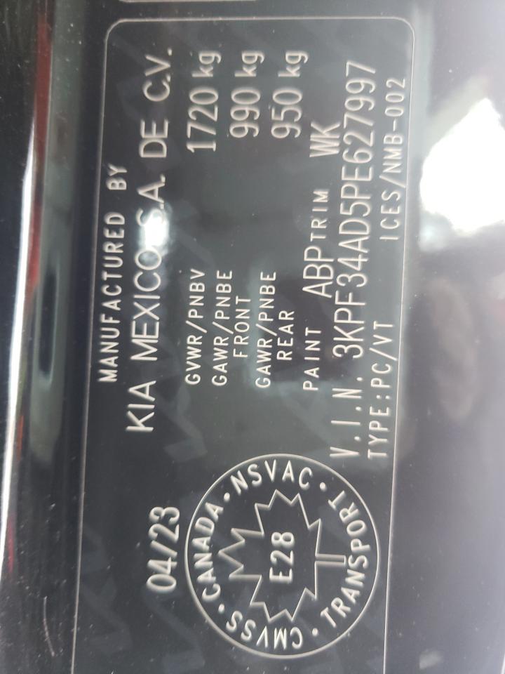 2023 KIA FORTE EX VIN:3KPF34AD5PE627997