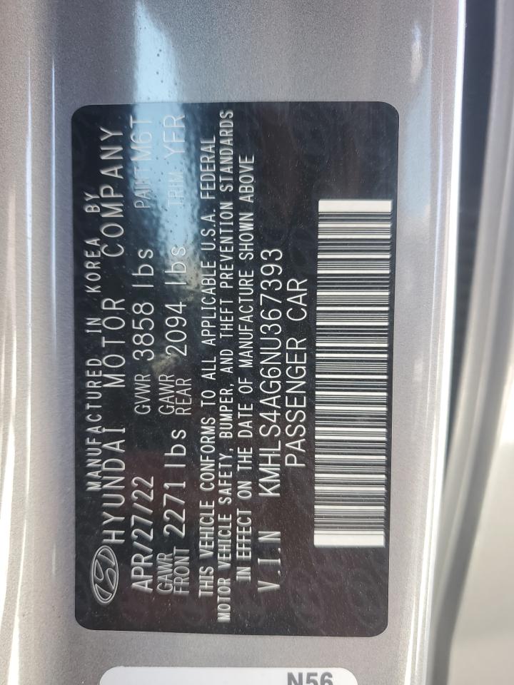 2022 HYUNDAI ELANTRA SEL VIN:KMHLS4AG6NU367393