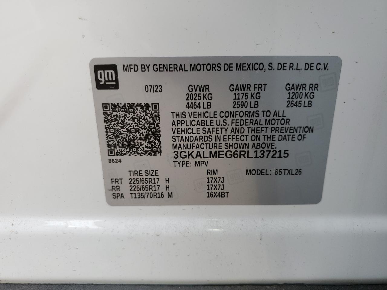 2024 GMC TERRAIN SLE VIN:3GKALMEG6RL137215