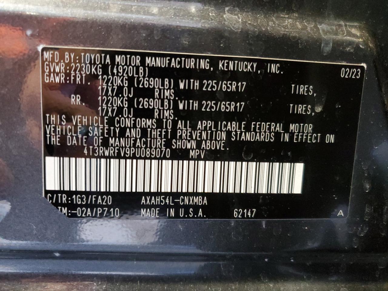 2023 TOYOTA RAV4 XLE VIN:4T3RWRFV9PU089070