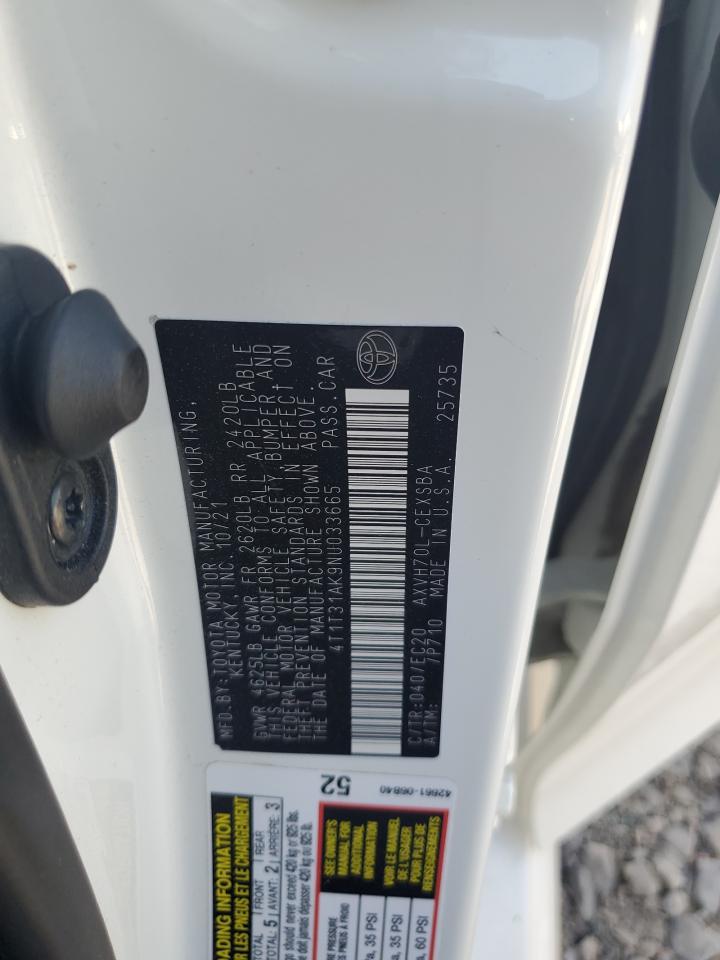 2022 TOYOTA CAMRY NIGHT SHADE VIN:4T1T31AK9NU033665