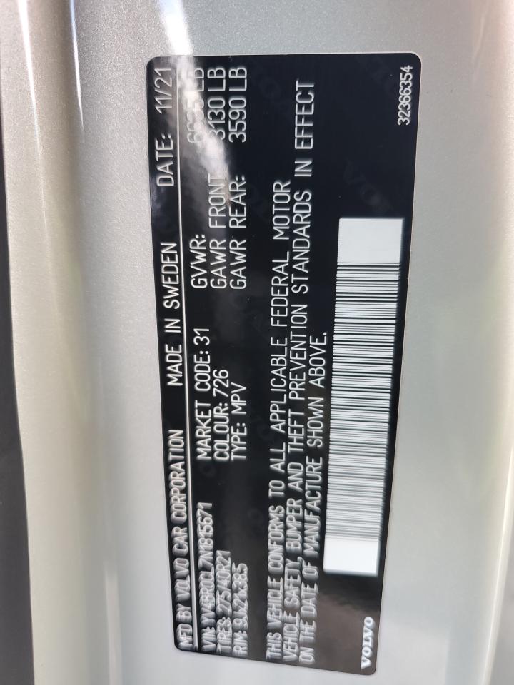 2022 VOLVO XC90 T8 RECHARGE INSCRIPTION VIN:YV4BR0CL7N1815671