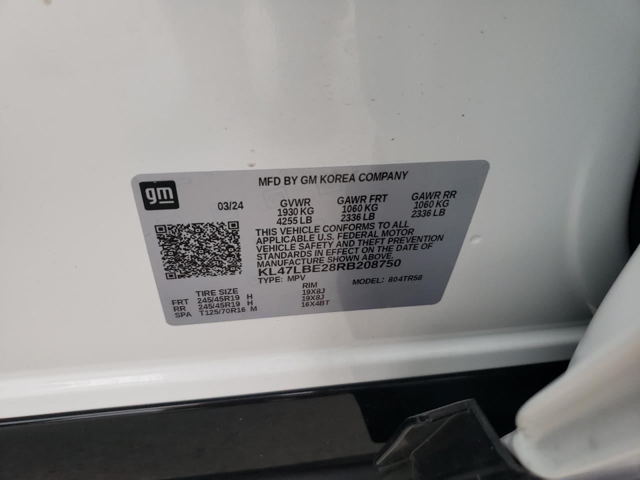 2024 BUICK ENVISTA SPORT TOURING VIN:KL47LBE28RB208750