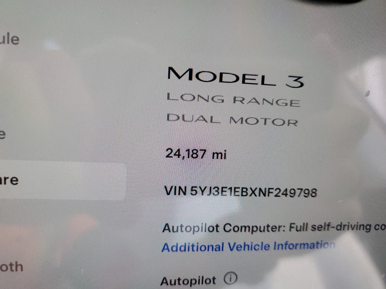 2022 TESLA MODEL 3  VIN:5YJ3E1EBXNF249798