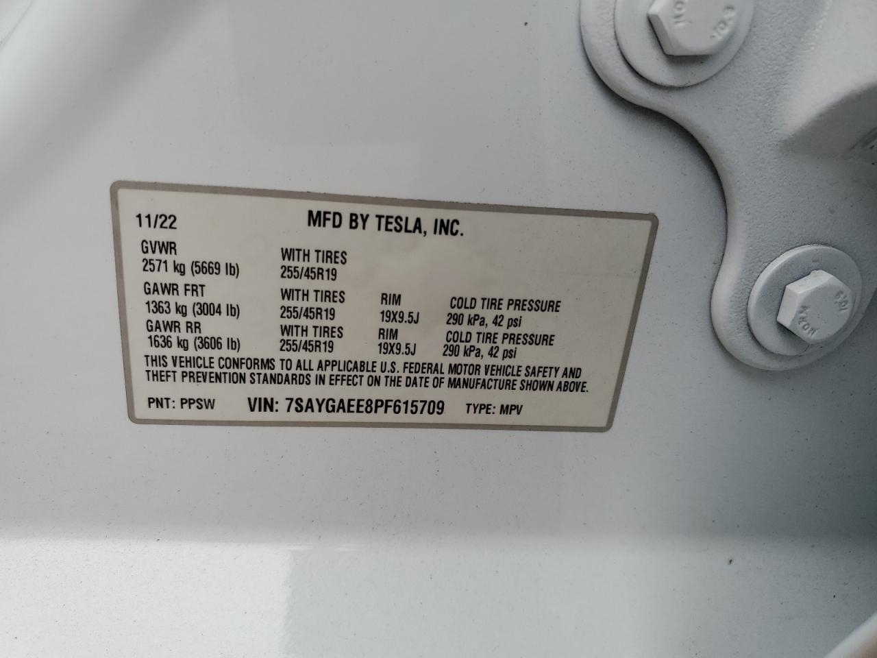 2023 TESLA MODEL Y  VIN:7SAYGAEE8PF615709