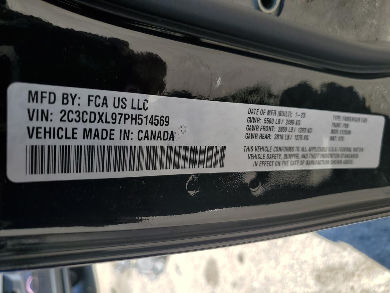 2023 DODGE CHARGER SRT HELLCAT VIN:2C3CDXL97PH514569