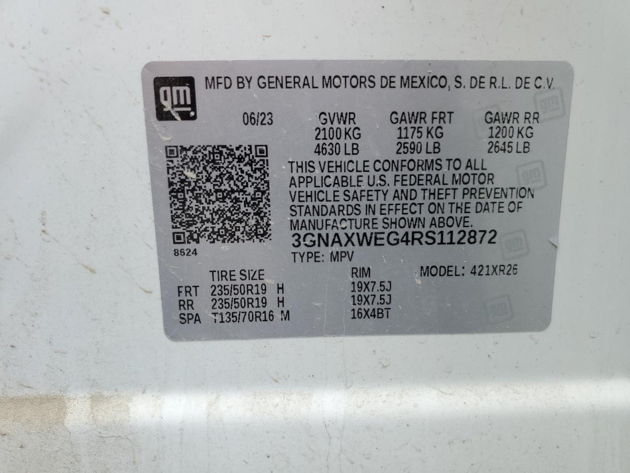 2024 CHEVROLET EQUINOX RS VIN:3GNAXWEG4RS112872