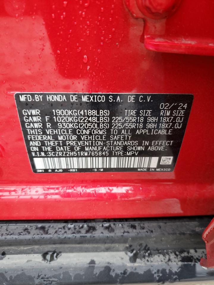 2024 HONDA HR-V SPORT VIN:3CZRZ2H51RM765845