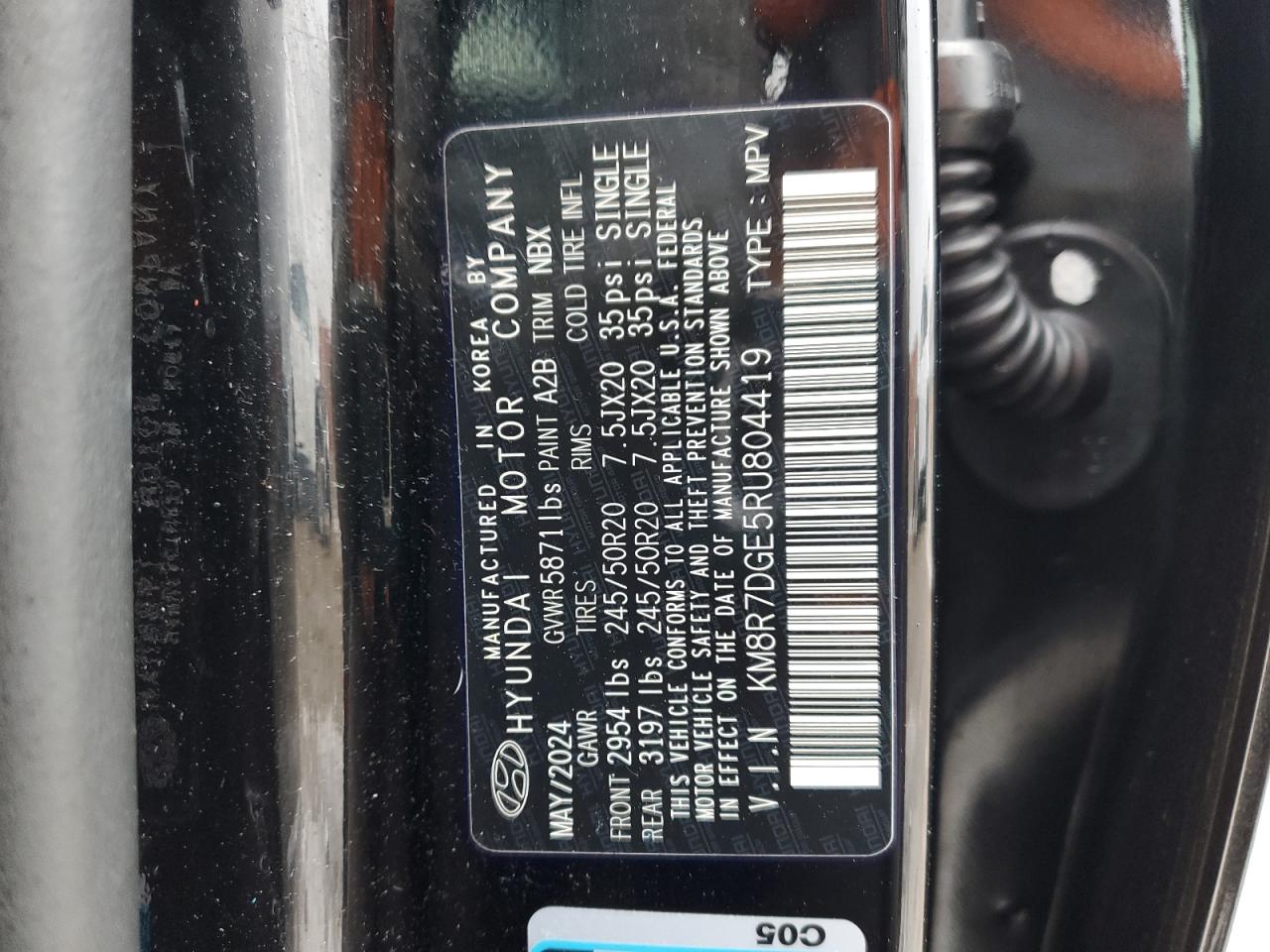 2024 HYUNDAI PALISADE CALLIGRAPHY VIN:1N4AL3AP7EC121838