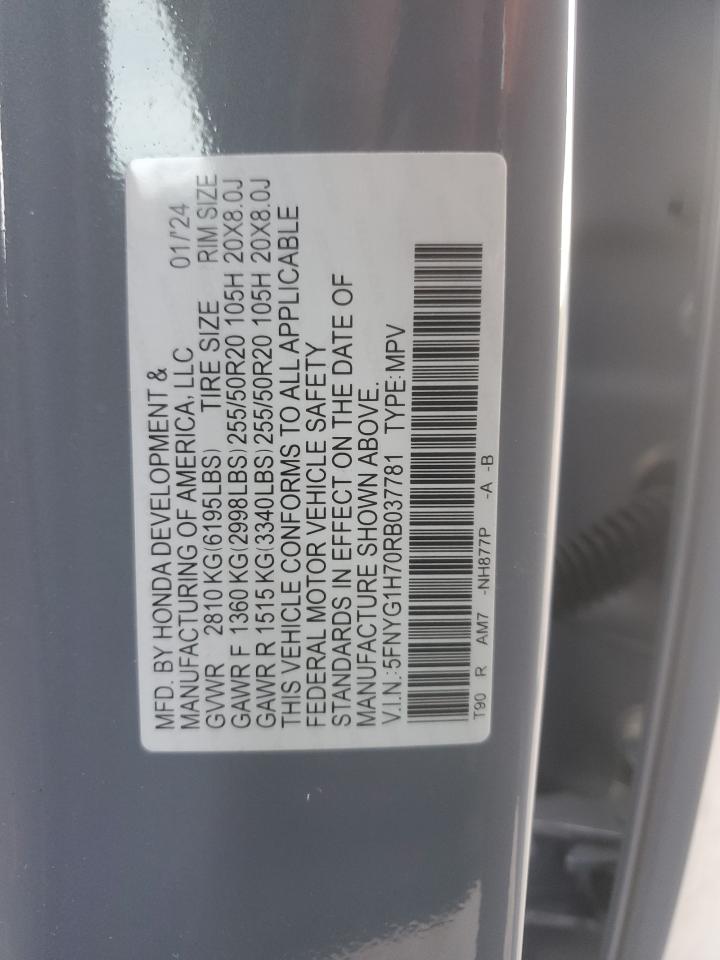 2024 HONDA PILOT TOURING VIN:5FNYG1H70RB037781