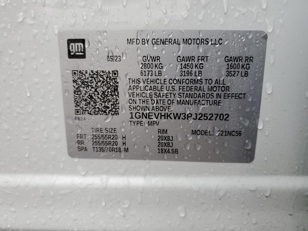 2023 CHEVROLET TRAVERSE LT VIN:1GNEVHKW3PJ252702