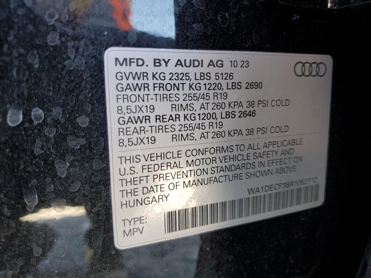 2024 AUDI Q3 PREMIUM S LINE 45 VIN:WA1DECF38R1052712