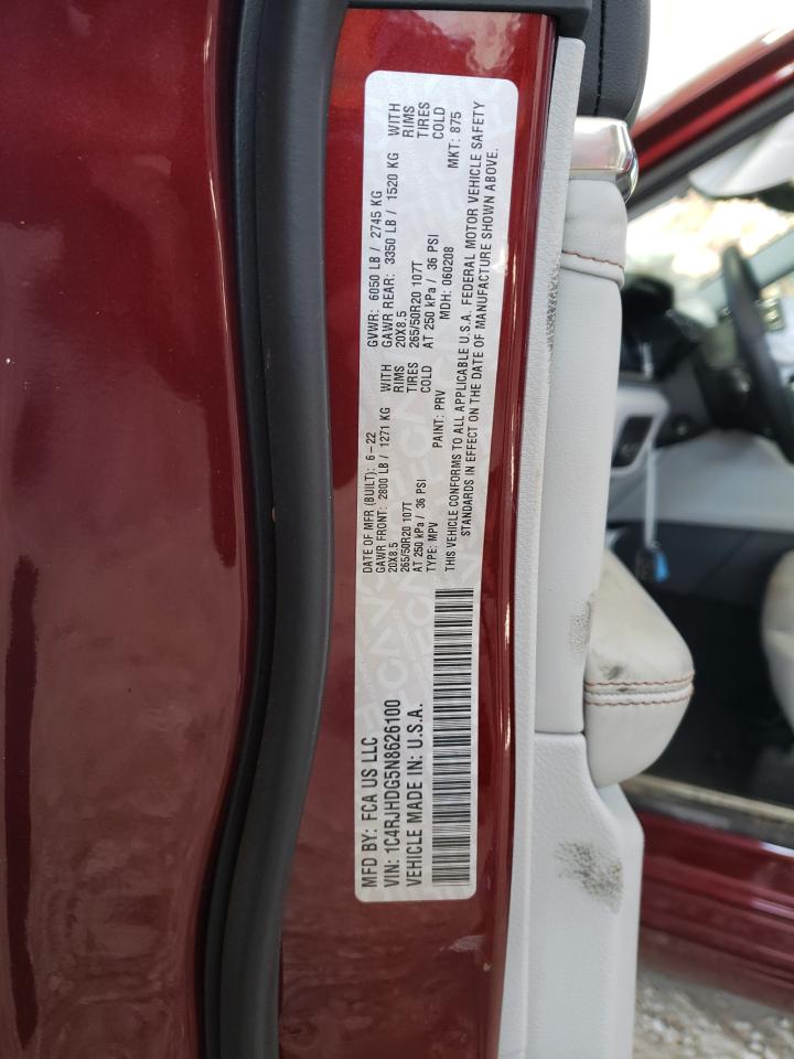 2022 JEEP GRAND CHEROKEE OVERLAND VIN:1C4RJHDG5N8626100