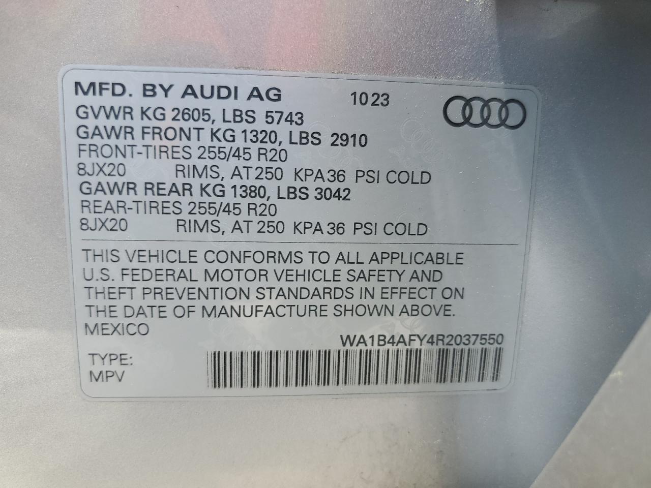 2024 AUDI SQ5 PREMIUM PLUS VIN:WA1B4AFY4R2037550