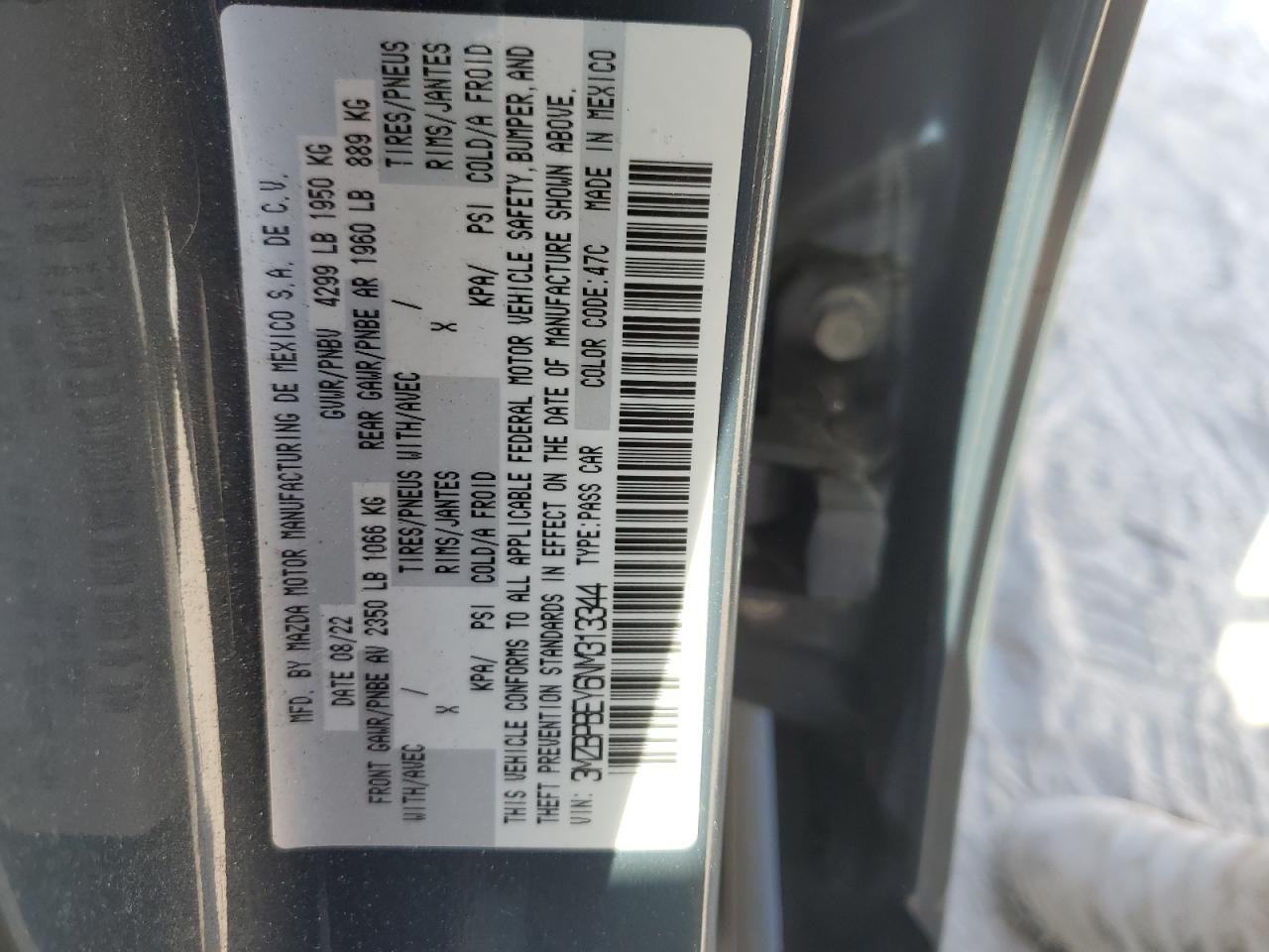 2022 MAZDA 3 PREMIUM PLUS VIN:3MZBPBEY6NM313344