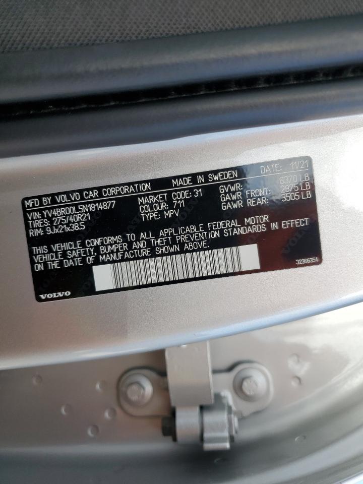2022 VOLVO XC90 T8 RECHARGE INSCRIPTION VIN:YV4BR00L5N1814877