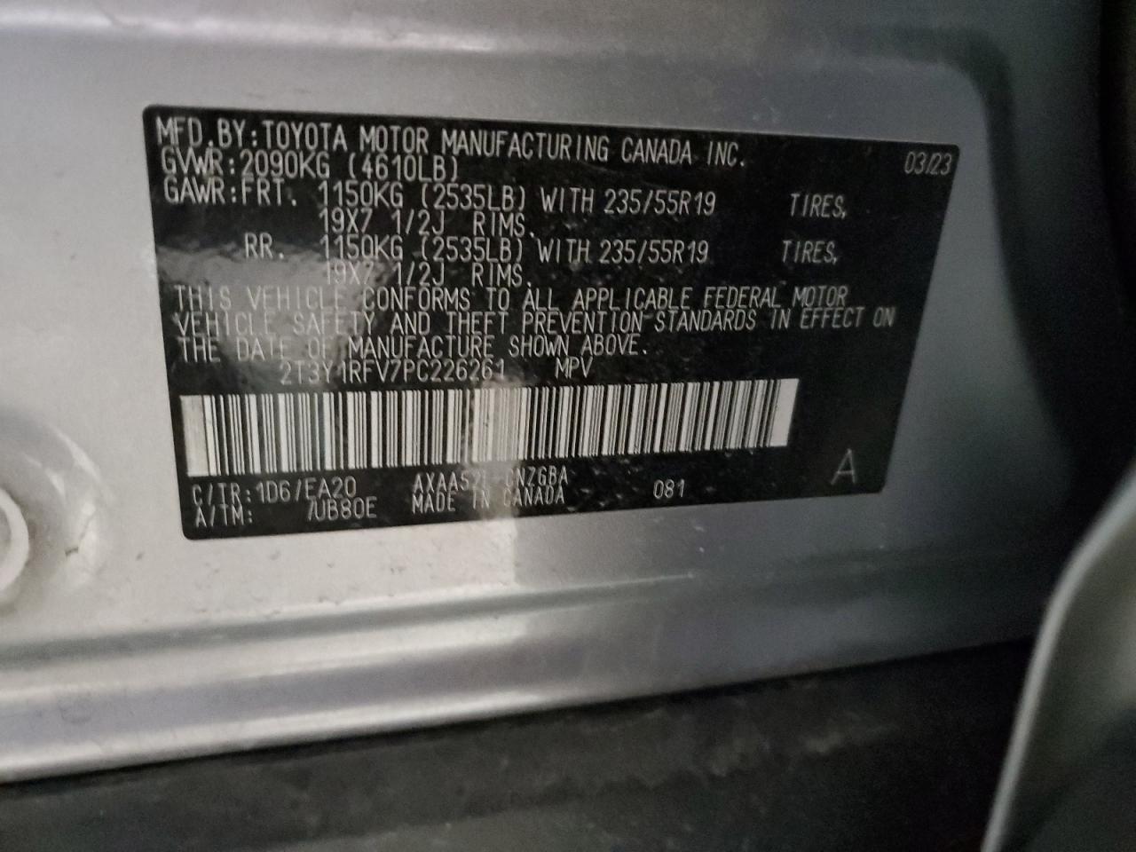 2023 TOYOTA RAV4 LIMITED VIN:2T3Y1RFV7PC226261