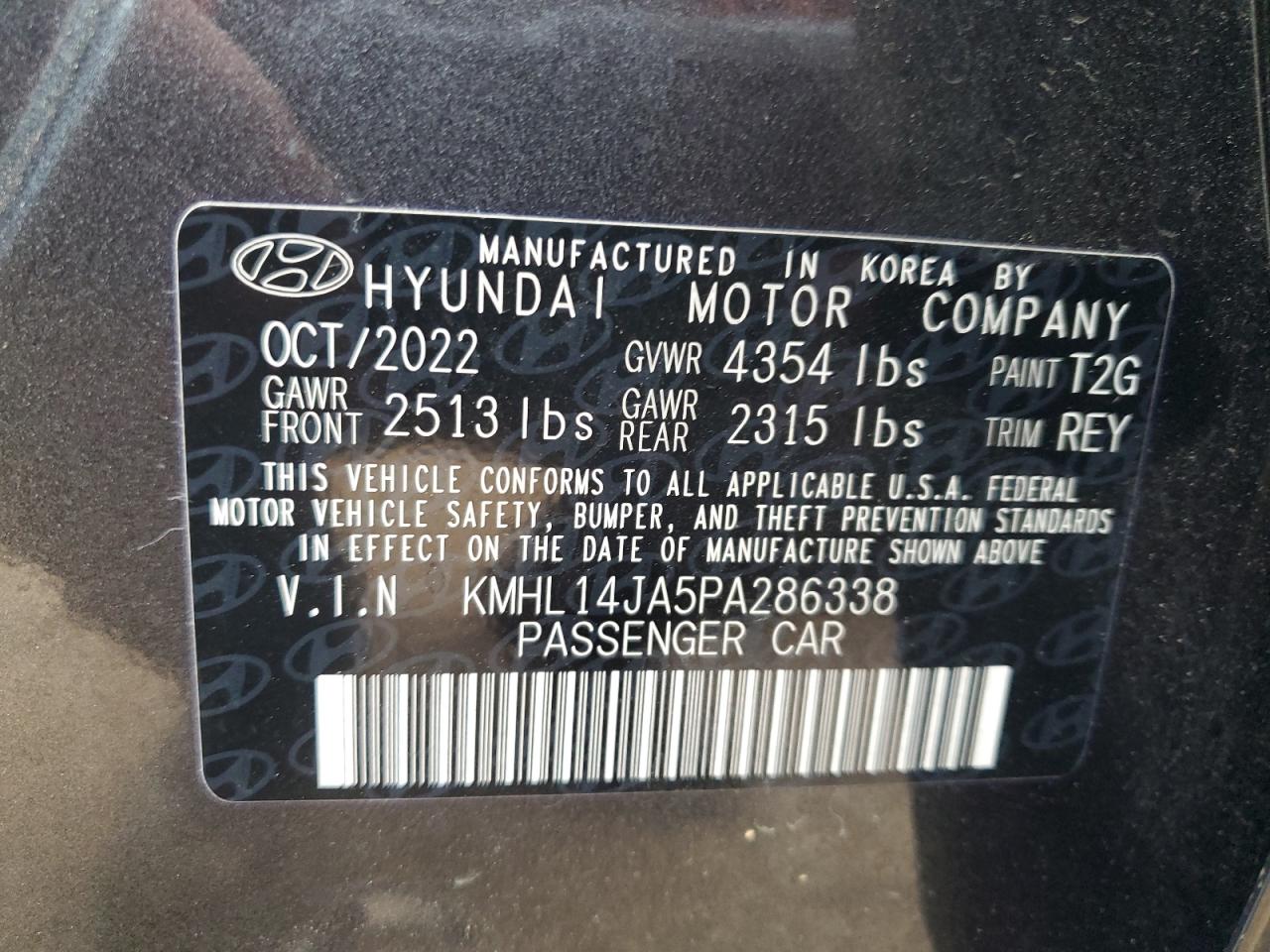 2023 HYUNDAI SONATA SEL VIN:KMHL14JA5PA286338