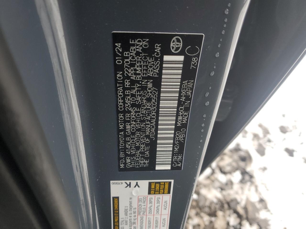 2024 TOYOTA PRIUS LE VIN:JTDACAAU0R3025527
