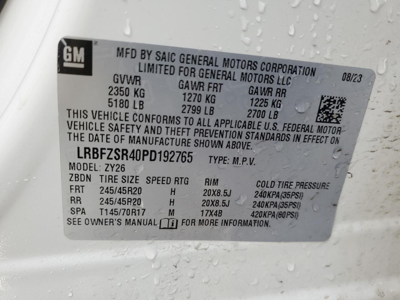 2023 BUICK ENVISION AVENIR VIN:LRBFZSR40PD192765