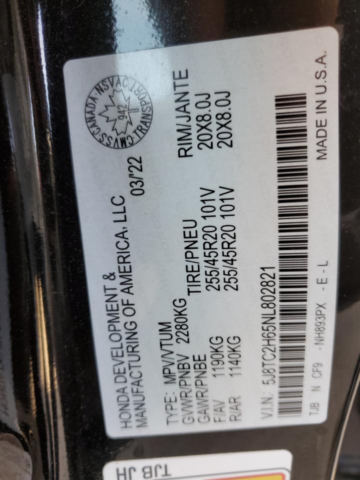 2022 ACURA RDX A-SPEC VIN:5J8TC2H65NL802821