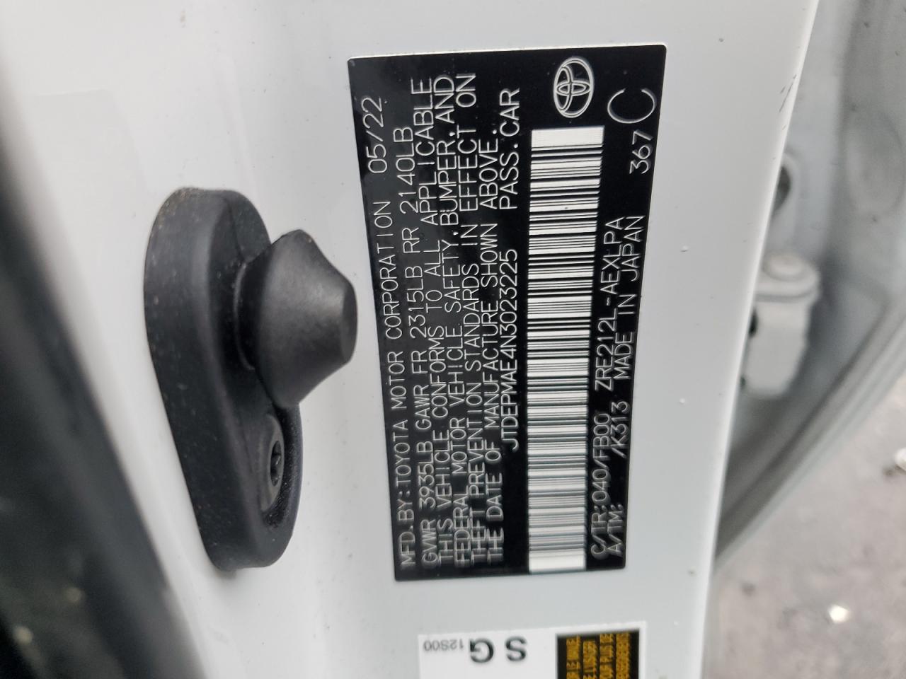 2022 TOYOTA COROLLA LE VIN:JTDEPMAE4N3023225