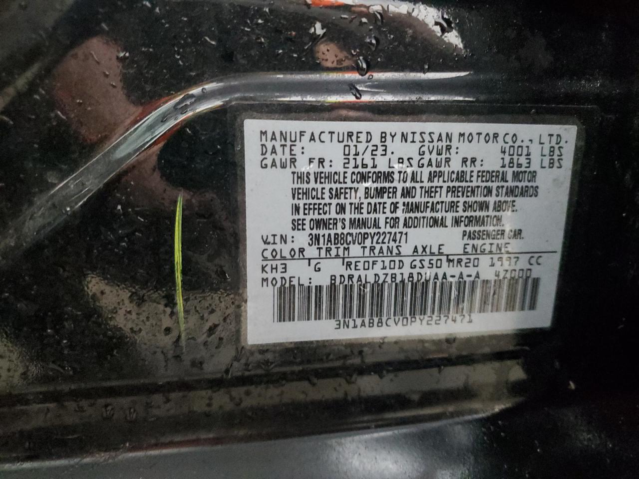 2023 NISSAN SENTRA SV VIN:3N1AB8CV0PY227471