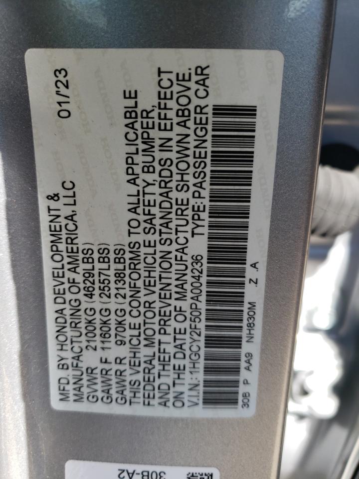 2023 HONDA ACCORD HYBRID SPORT VIN:1HGCY2F50PA004236