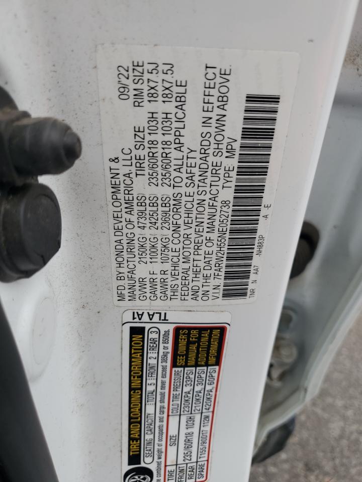 2022 HONDA CR-V EX VIN:7FARW2H55NE052738