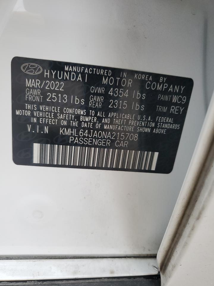 2022 HYUNDAI SONATA SEL VIN:KMHL64JA0NA215708