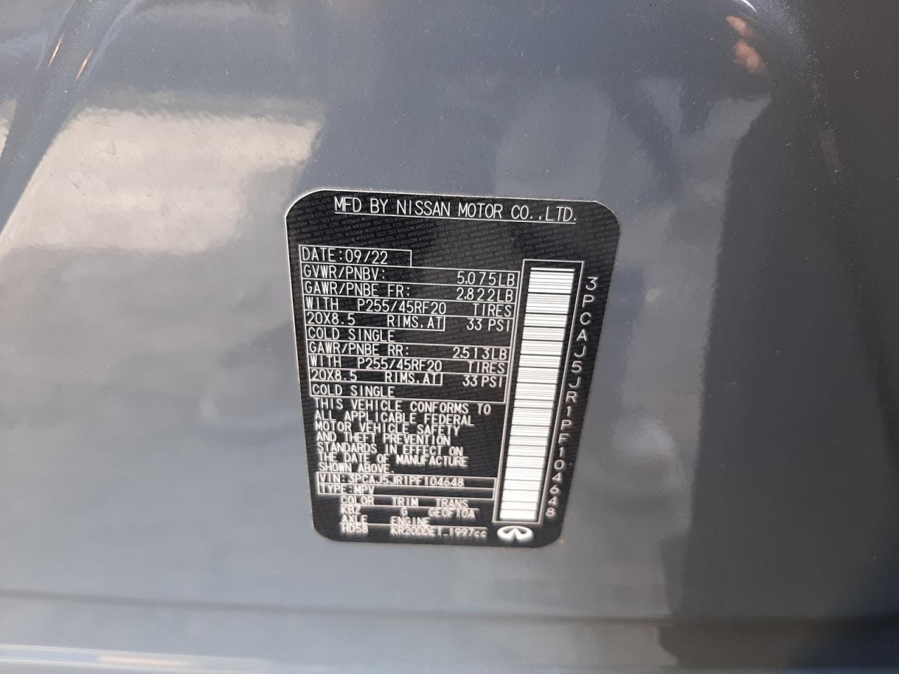 2023 INFINITI QX55 LUXE VIN:3PCAJ5JR1PF104648