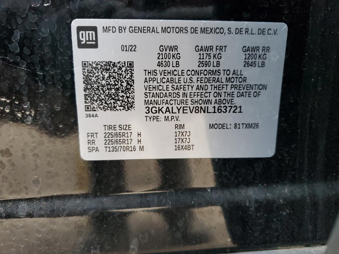 2022 GMC TERRAIN AT4 VIN:3GKALYEV8NL163721