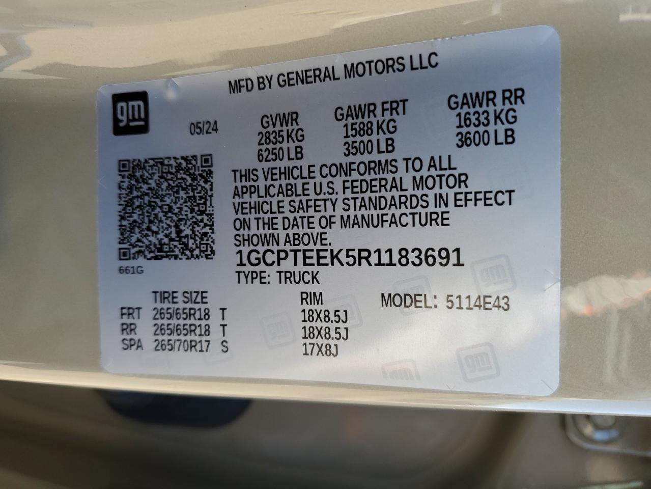 2024 CHEVROLET COLORADO TRAIL BOSS VIN:1GCPTEEK5R1183691