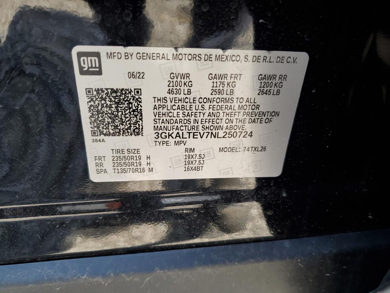 2022 GMC TERRAIN SLE VIN:3GKALTEV7NL250724