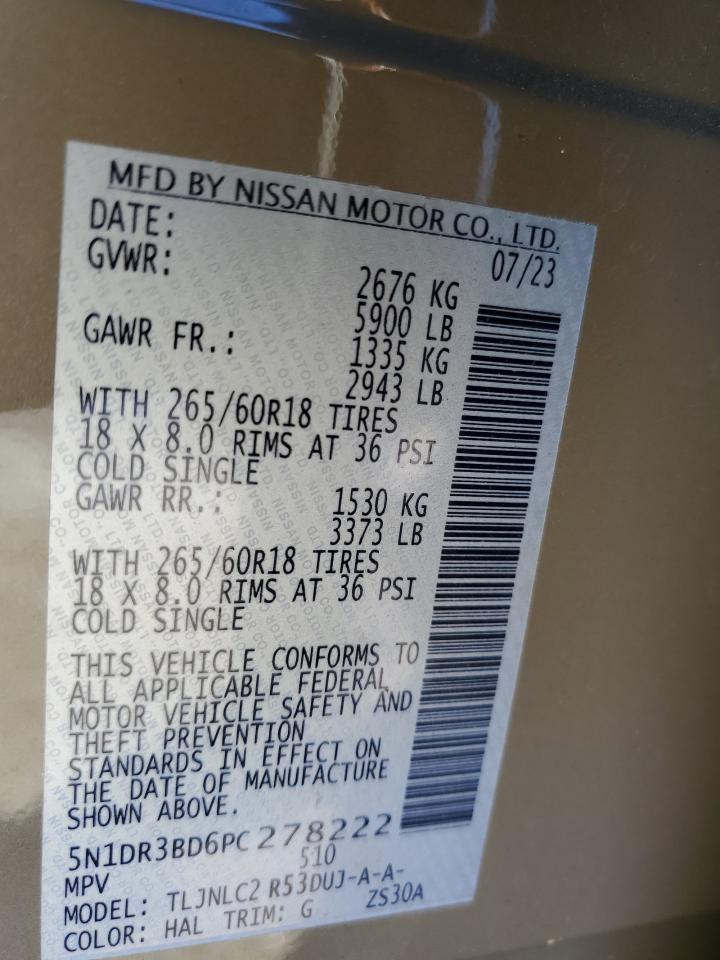 2023 NISSAN PATHFINDER SV VIN:5N1DR3BD6PC278222