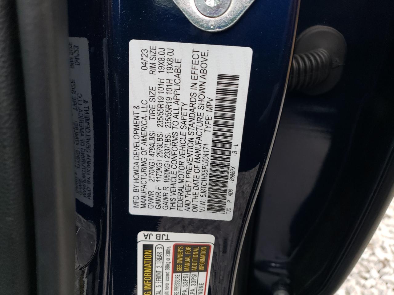 2023 ACURA RDX TECHNOLOGY VIN:5J8TC1H56PL004171