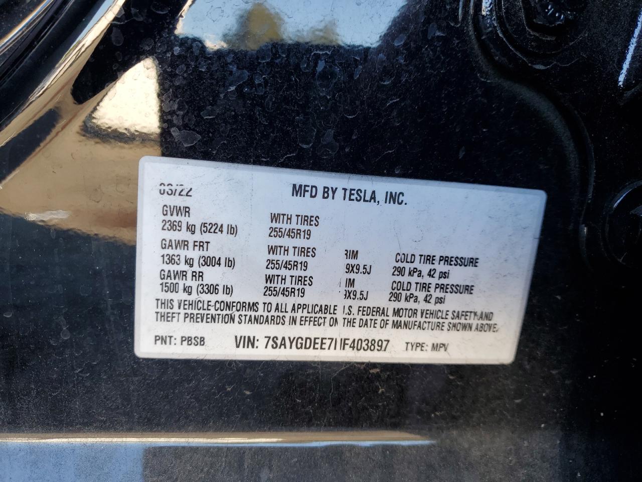 2022 TESLA MODEL Y  VIN:7SAYGDEE7NF403897