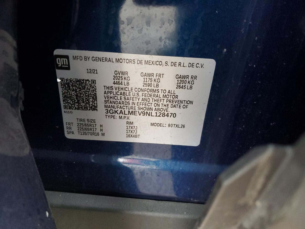 2022 GMC TERRAIN SLE VIN:3GKALMEV9NL128470