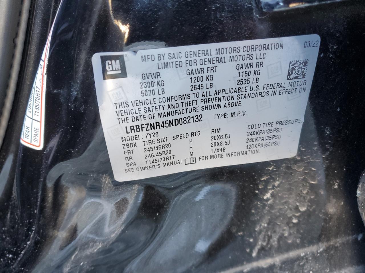 2022 BUICK ENVISION ESSENCE VIN:LRBFZNR45ND082132