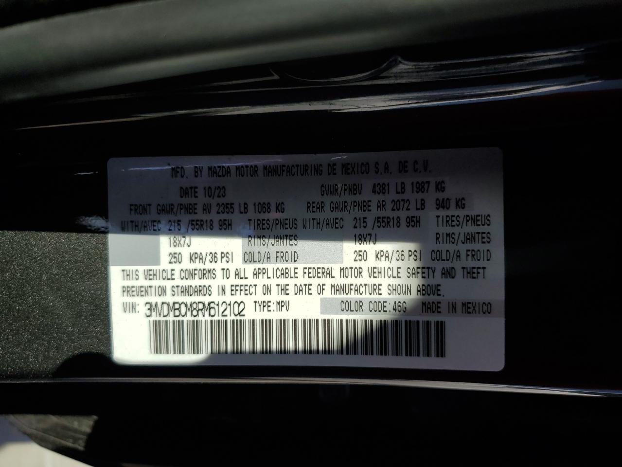 2024 MAZDA CX-30 PREFERRED VIN:3MVDMBCM8RM612102