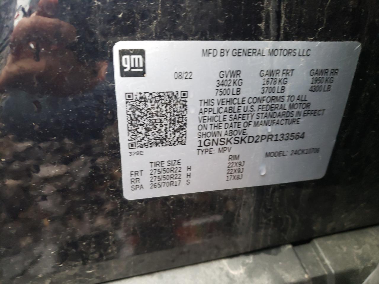 2023 CHEVROLET TAHOE K1500 PREMIER VIN:1GNSKSKD2PR133564