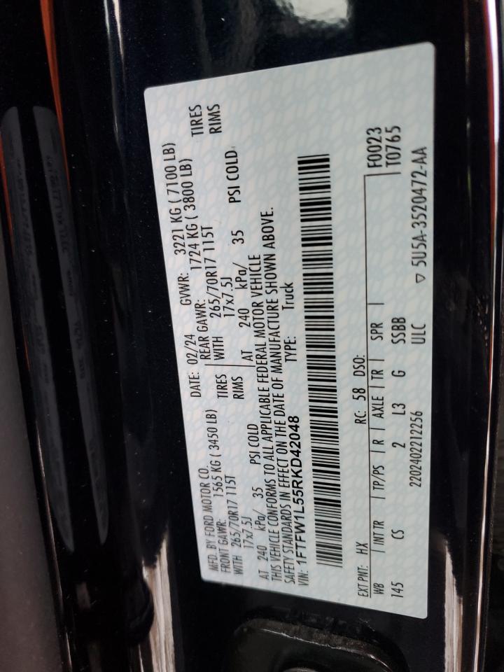 2024 FORD F150 XL VIN:1FTFW1L55RKD42048